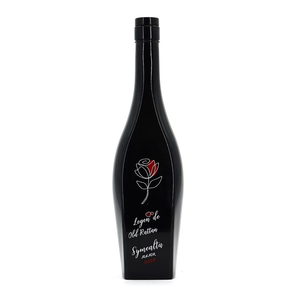 Sticlă elegantă de 750 ml de sticlă neagră opacă, cu imprimare cu trandafiri